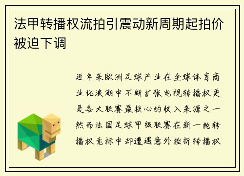 法甲转播权流拍引震动新周期起拍价被迫下调